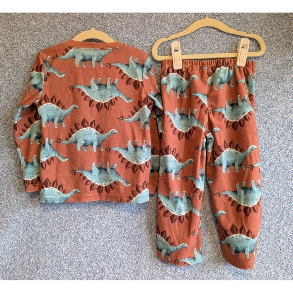Carter's Boys Size 3T Brown Dinosaur Stego Fleece Long Sleeve Two Piece Pajamas - Picture 2 of 8